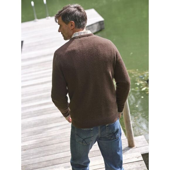 WoolOvers Mens Lambswool Crew Neck Sweater / Brown